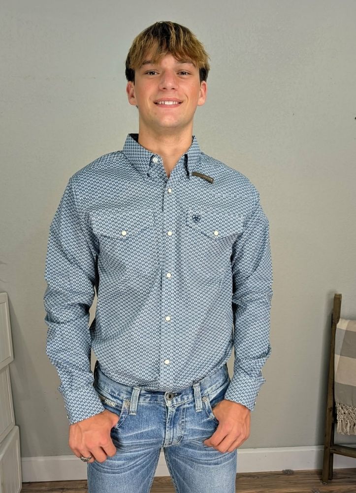 Mens Nola Ftd LS Shirt White Multi Geo by Ariat