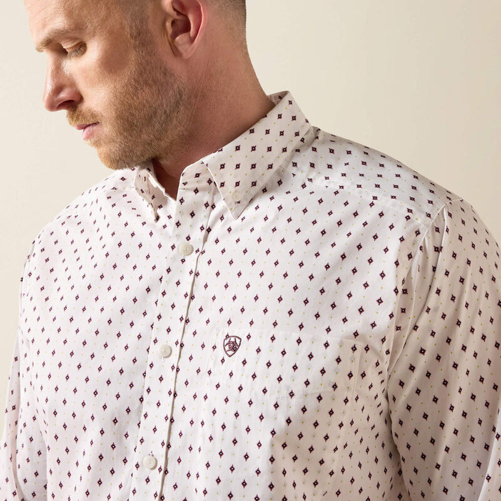 Mens Campbell LS Shirt White Geometric by Ariat