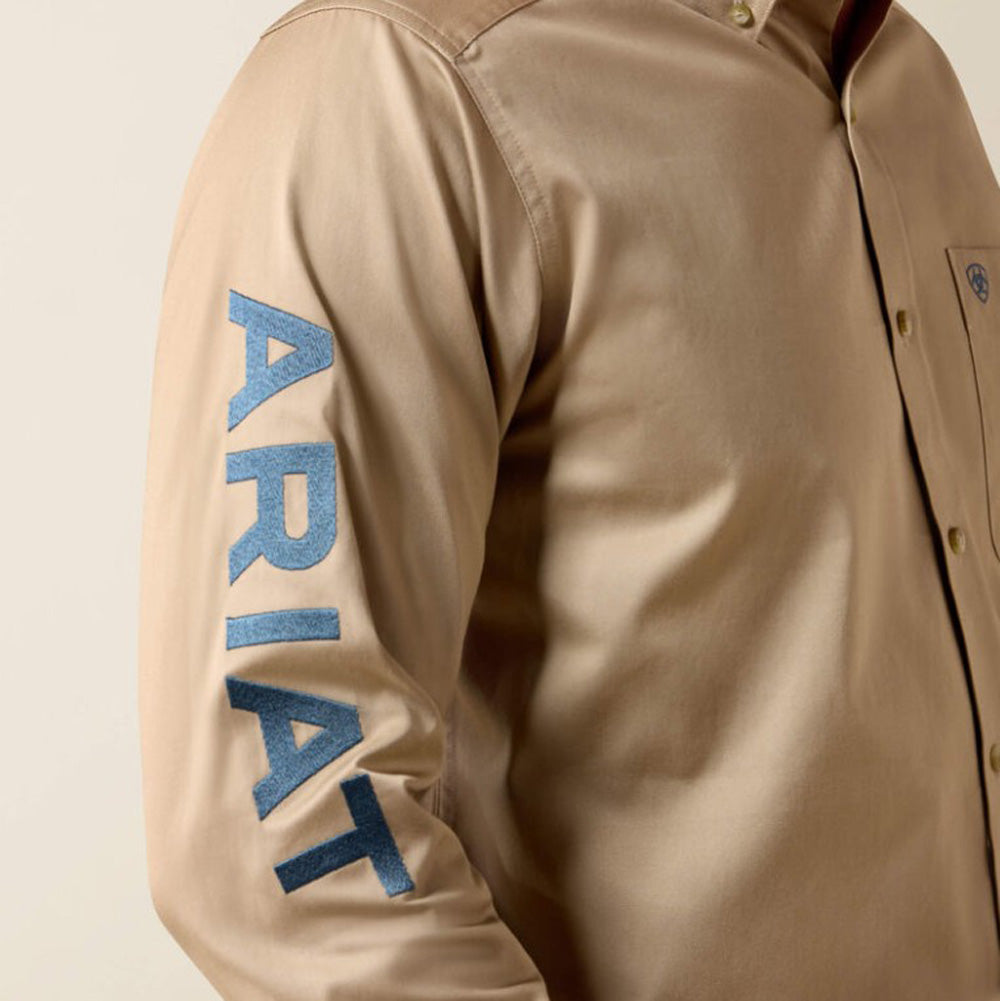 Team Logo Twill LS in Savannah Tan/Navy by Ariat