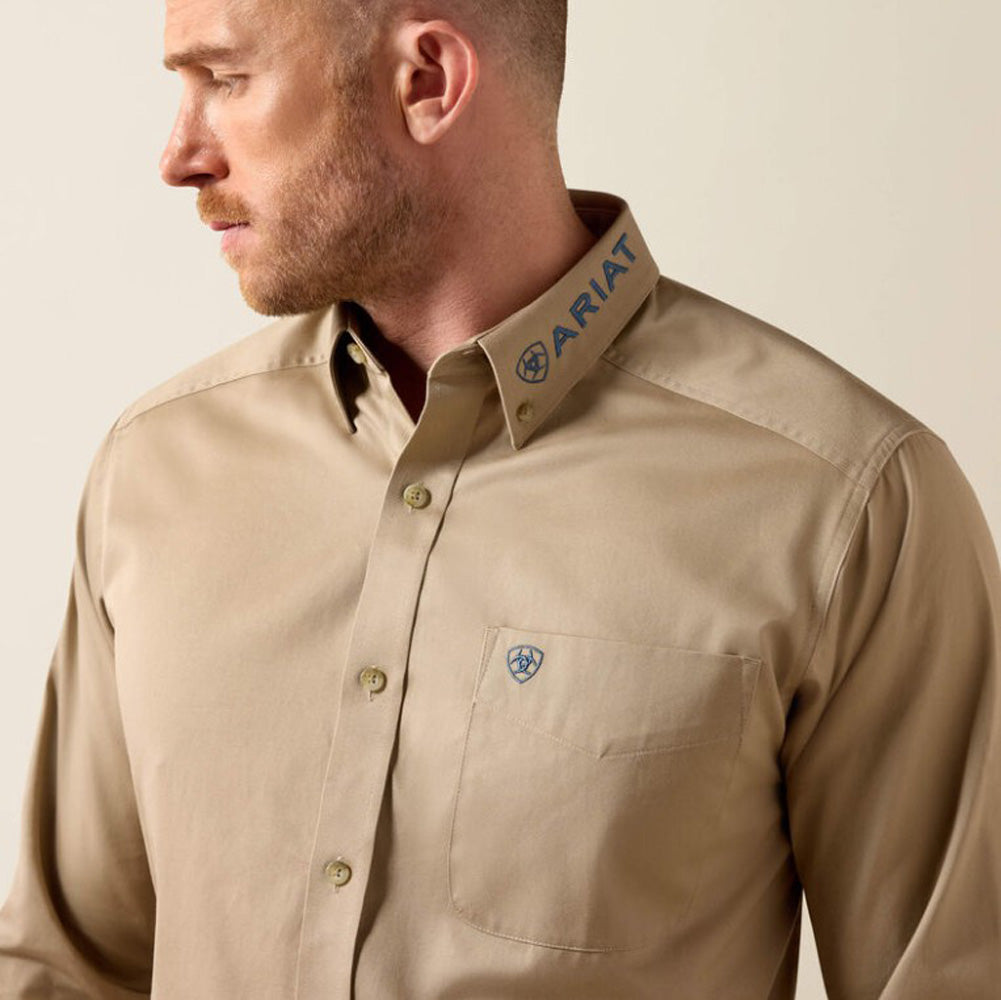 Team Logo Twill LS in Savannah Tan/Navy by Ariat