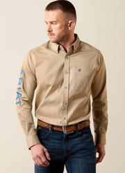 Team Logo Twill LS in Savannah Tan/Navy by Ariat