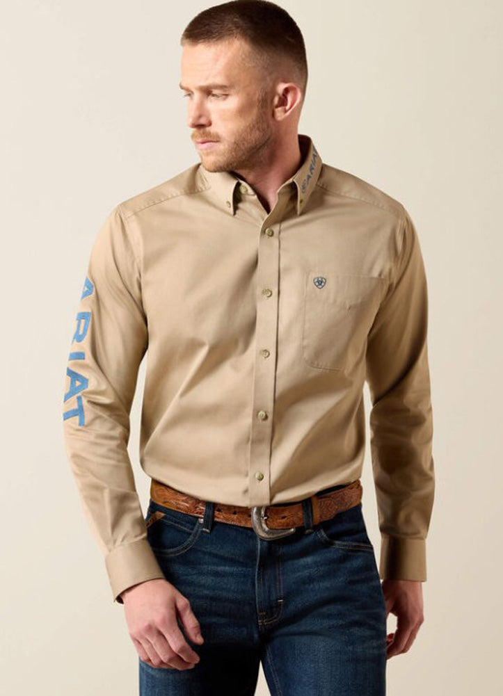 Team Logo Twill LS in Savannah Tan/Navy by Ariat