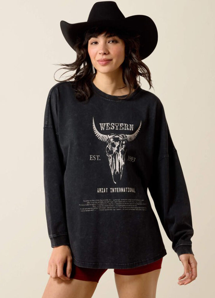 Canvas Oversized LS in Black Acid Wash by Ariat