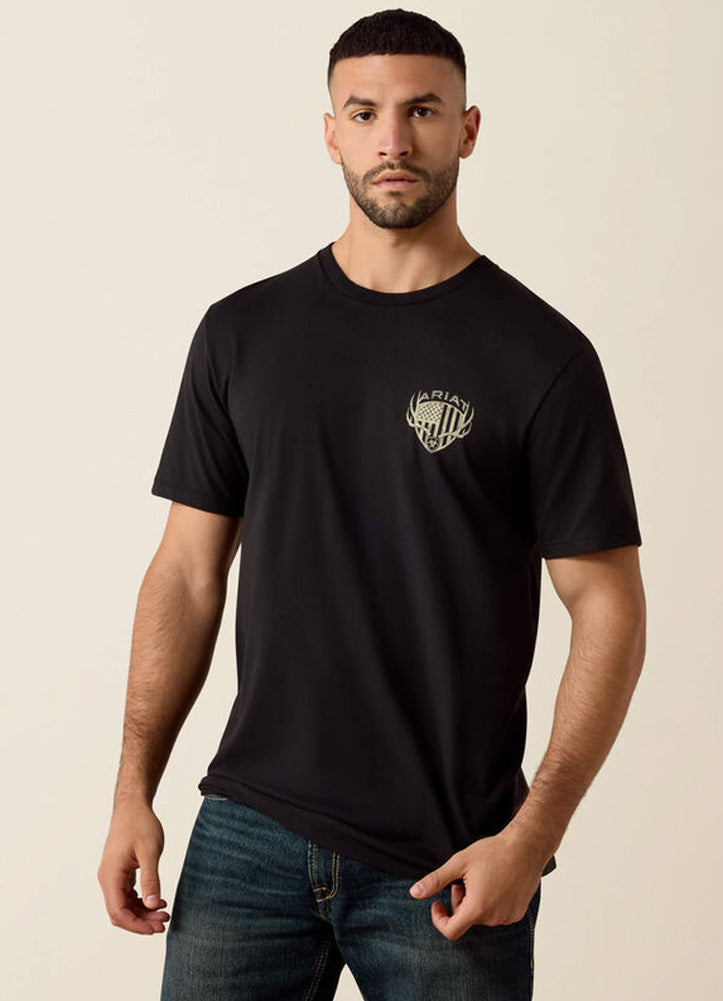 Mens Ariat Euromount Patriot SS Tshirt Black by Ariat