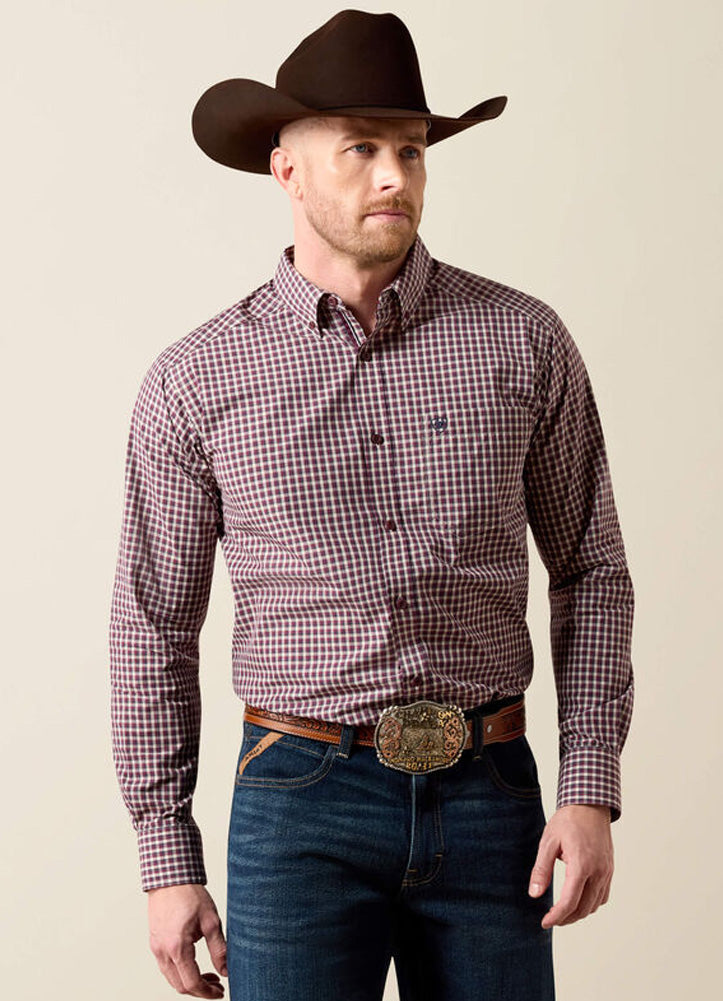 Mens Pro Series Jarvis Ls Shirt Blue Night Micro Plaid by Ariat