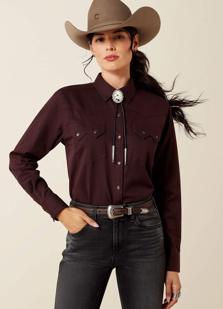 Earthbound West LS Snap Shirt in Chocolate Plum by Ariat