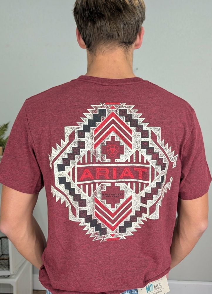 Mens SW Stamper SS Tshirt Crimson Black Heather by Ariat