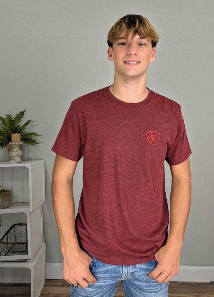 Mens SW Stamper SS Tshirt Crimson Black Heather by Ariat