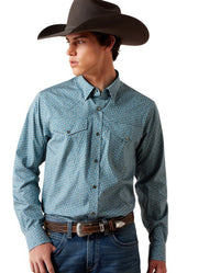 Wrinkle Free Bram Fitted LS Snap in Corsair Blue Floral by Ariat