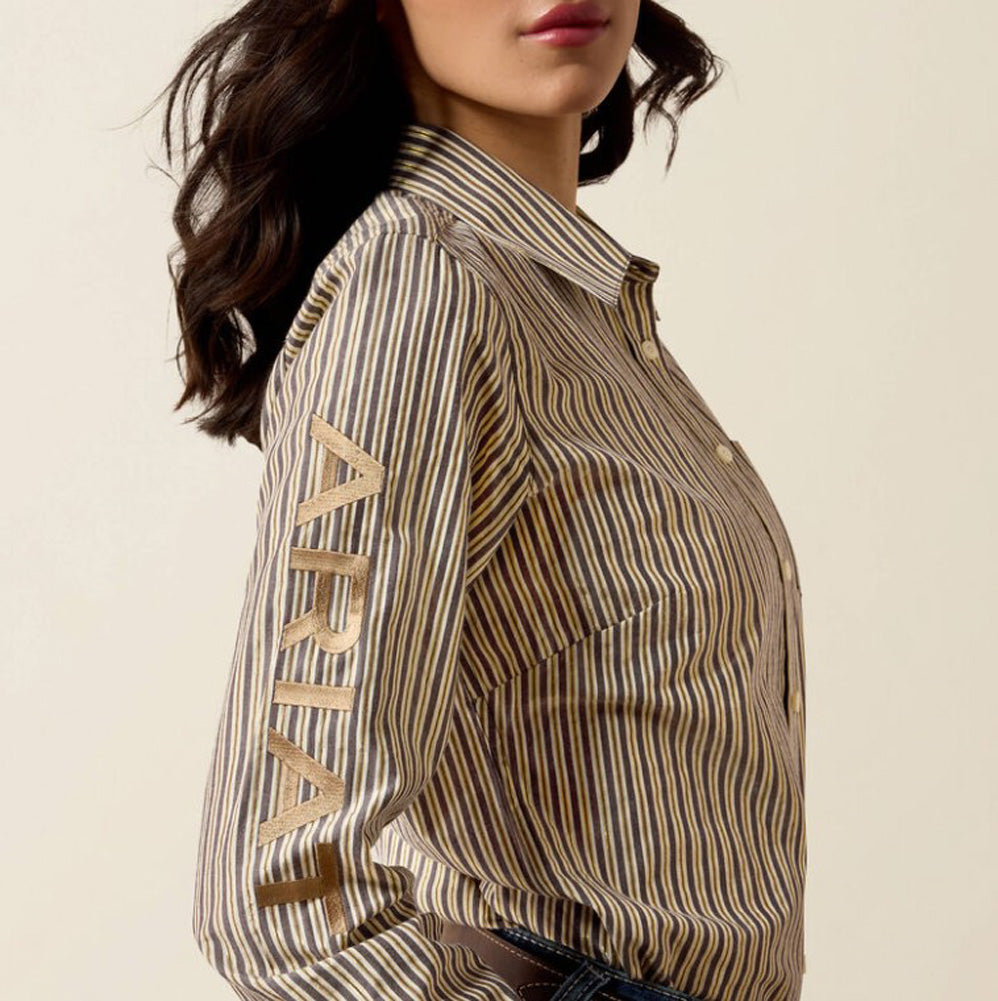 Team Kirby LS in Chocolate Plum Stripe by Ariat