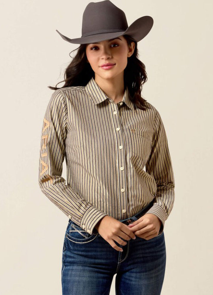 Team Kirby LS in Chocolate Plum Stripe by Ariat