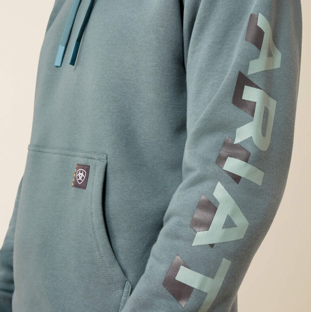 Rebar Lightweight Logo Hoodie in North Atlantic/Green Milieu by Ariat