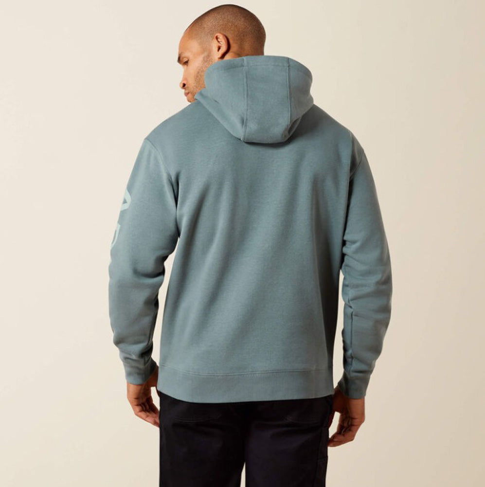 Rebar Lightweight Logo Hoodie in North Atlantic/Green Milieu by Ariat