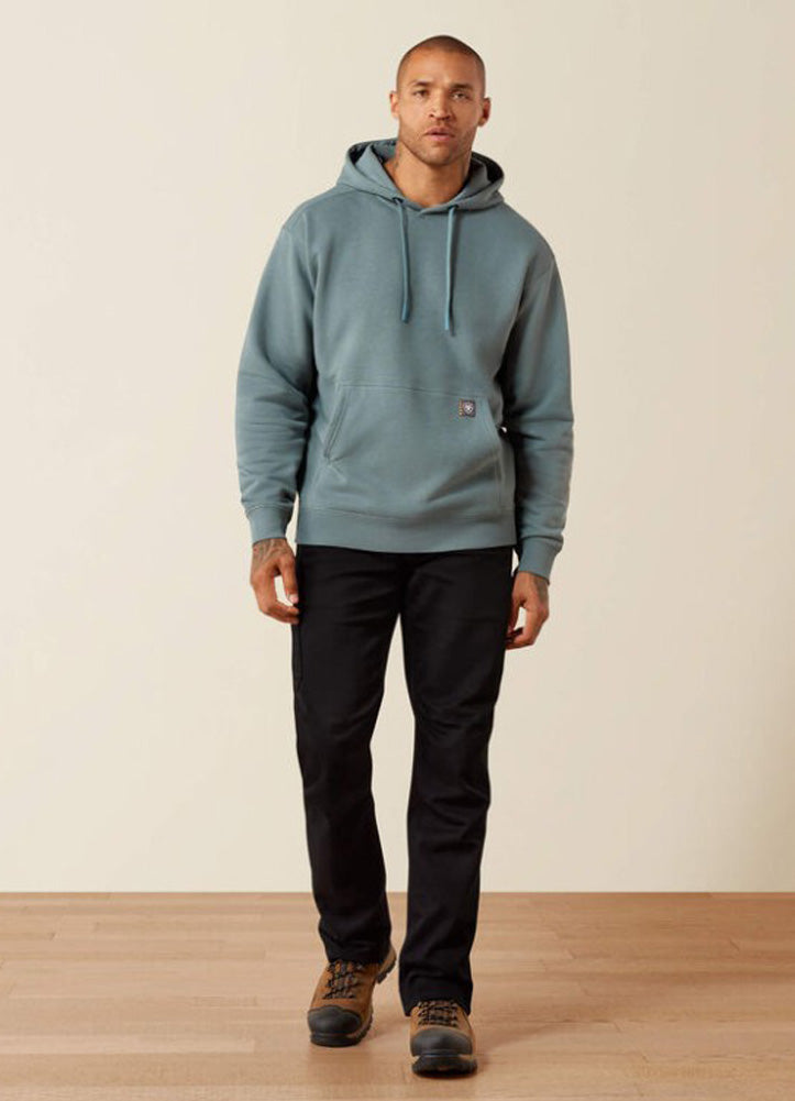 Rebar Lightweight Logo Hoodie in North Atlantic/Green Milieu by Ariat