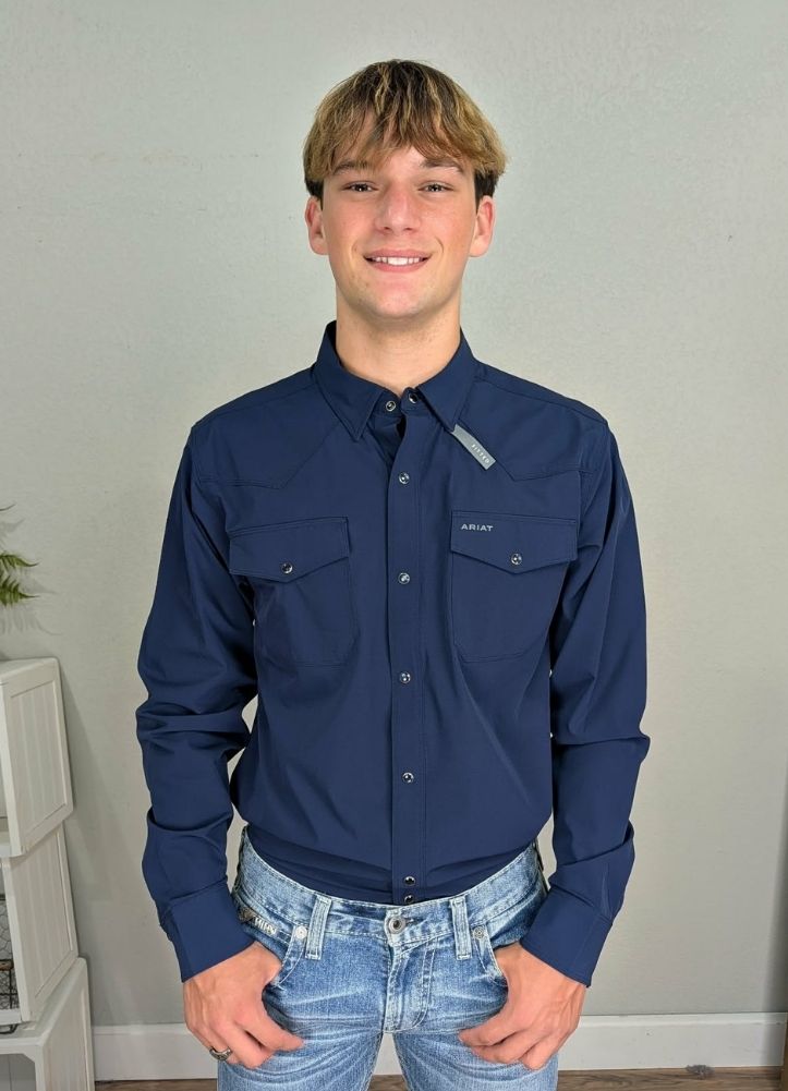 Frontier Tough VentTEK Western LS Fitted Snap Navy by Ariat
