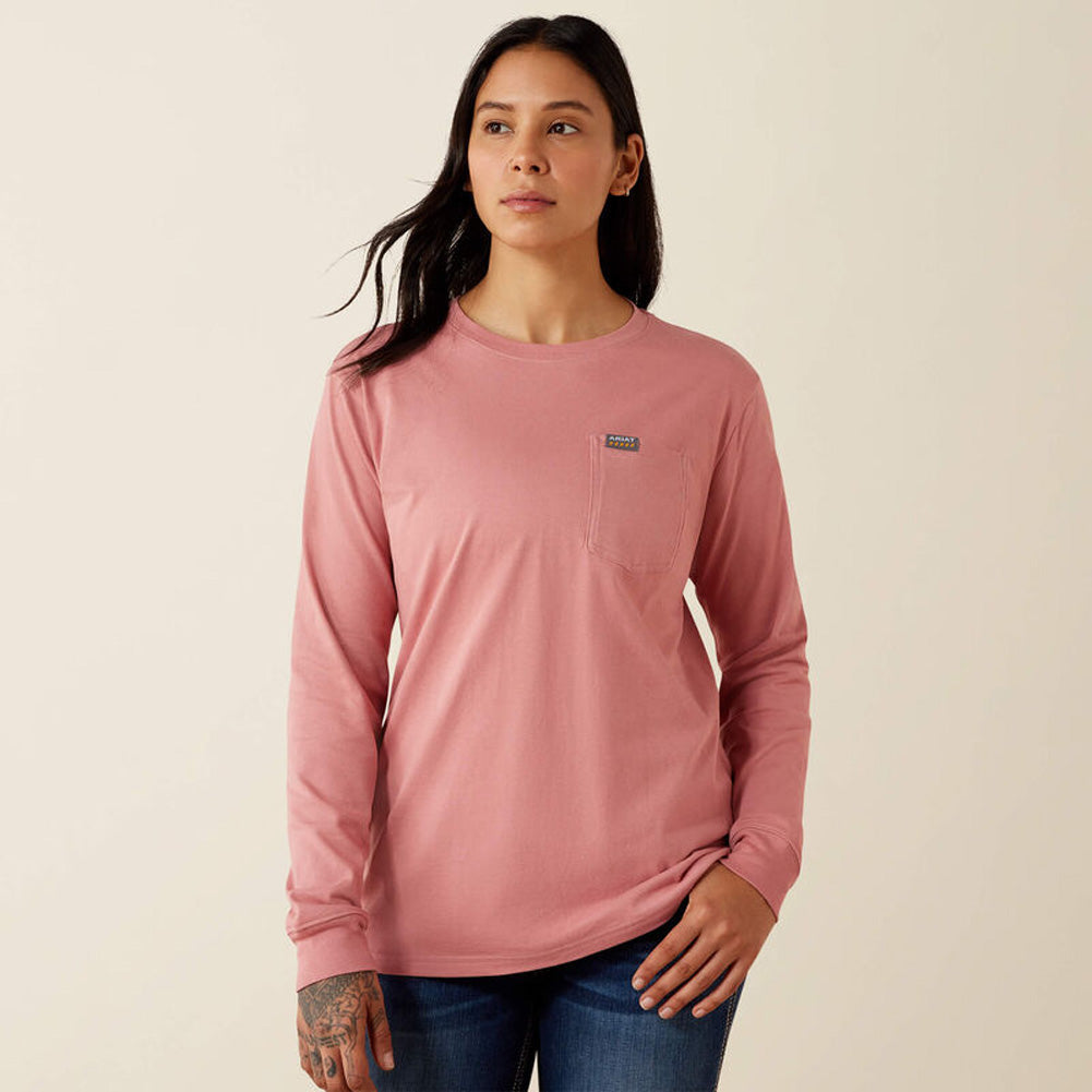 Rebar Cotton Strong Fly Eagle LS in Dusty Rose by Ariat