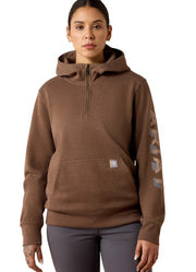 Rebar Lightweight Logo 1/2 Zip Hoodie in Raindrum Heather/Ginger Snap by Ariat
