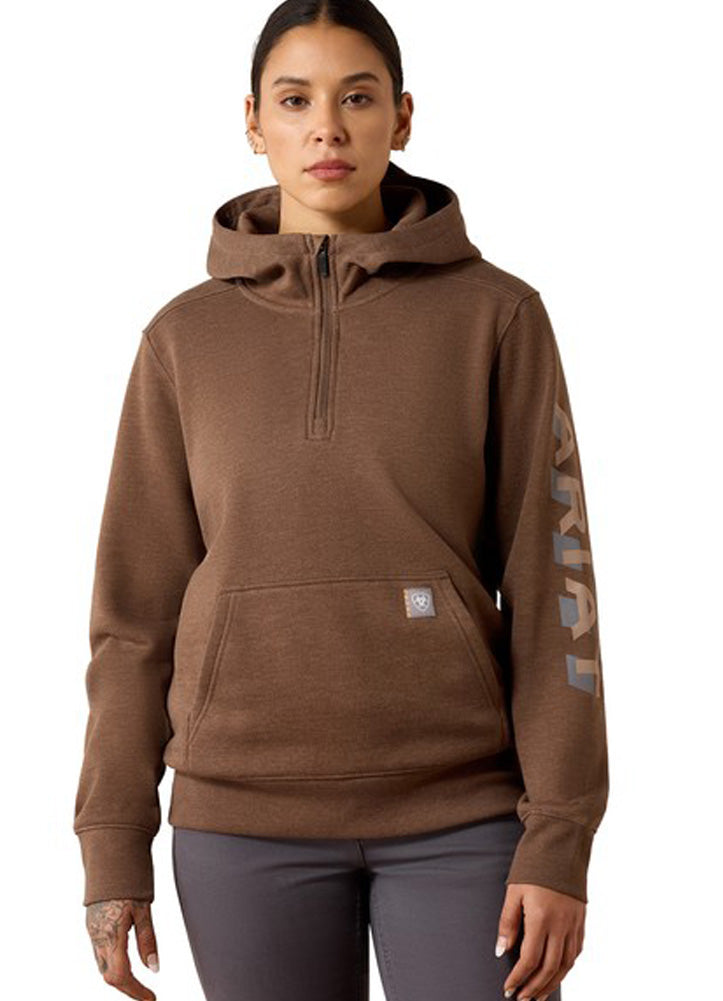 Rebar Lightweight Logo 1/2 Zip Hoodie in Raindrum Heather/Ginger Snap by Ariat