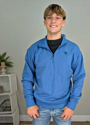 Holiday 1/4 Zip Sweatshirt in Federal Blue by Ariat International