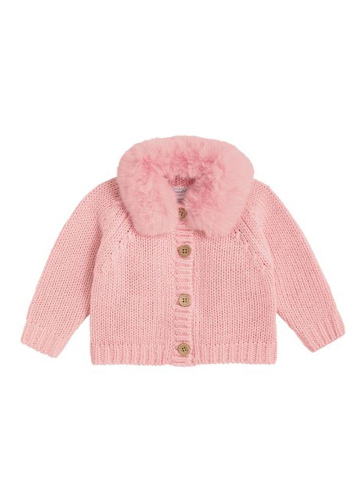 Pink Fur Collar Cardigan by Mud Pie
