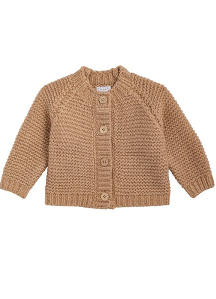 Tan Garter Stitch Cardigan by Mud Pie