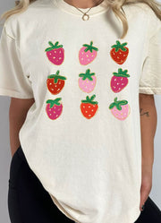 Strawberry Grid Tee in White by Kissed Apparel