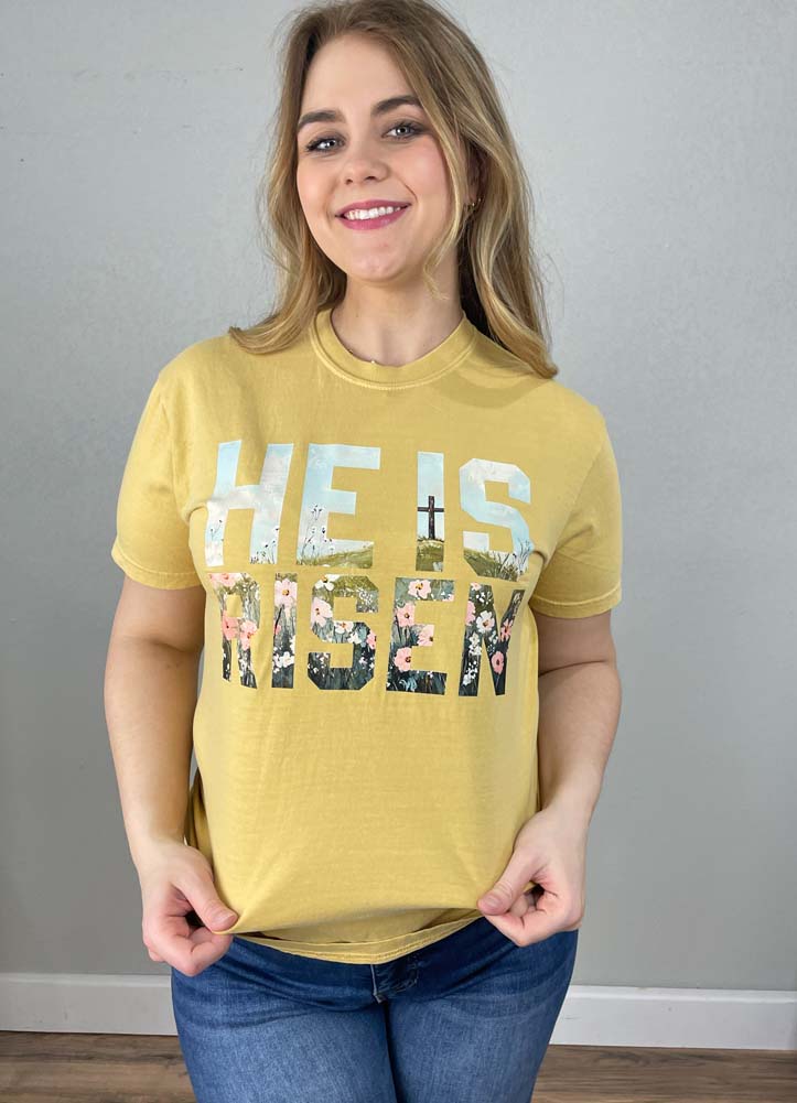 He Is Risen Tee in Mustard by Kissed Apparel