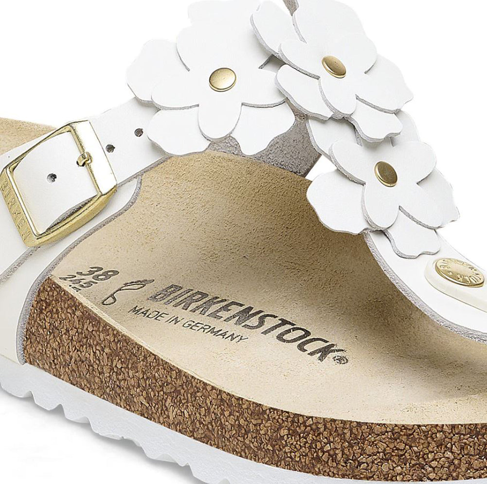 Gizeh in White Leather Flowers Regular Width by Birkenstock