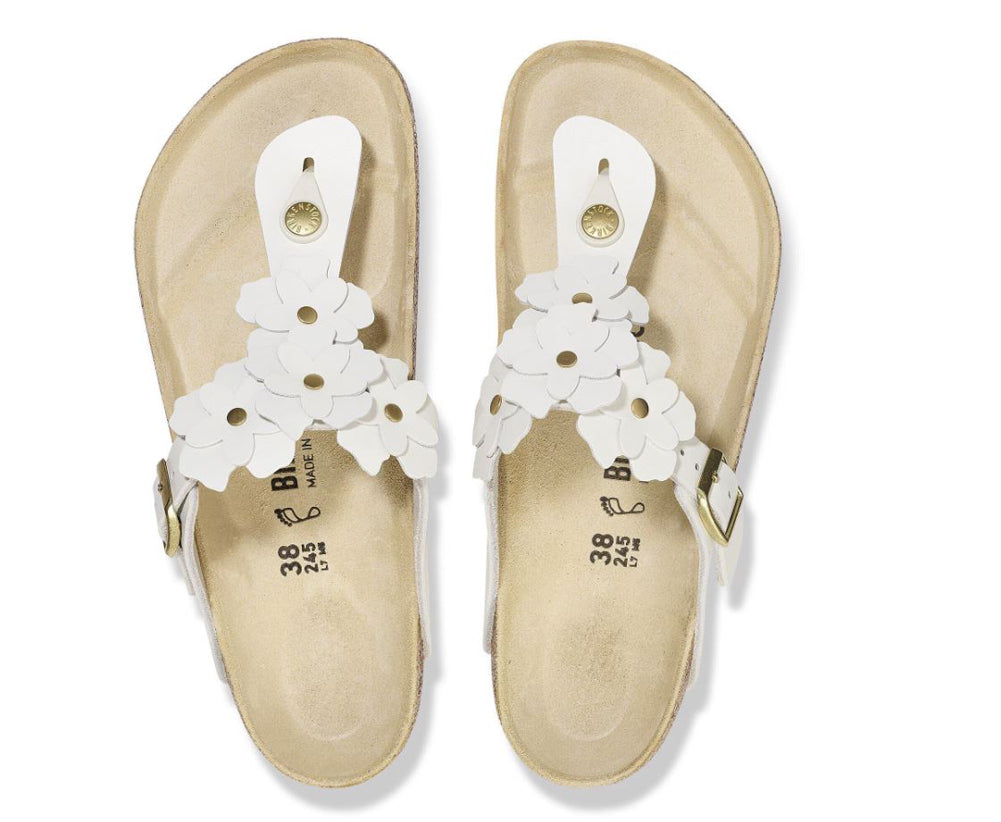 Gizeh in White Leather Flowers Regular Width by Birkenstock