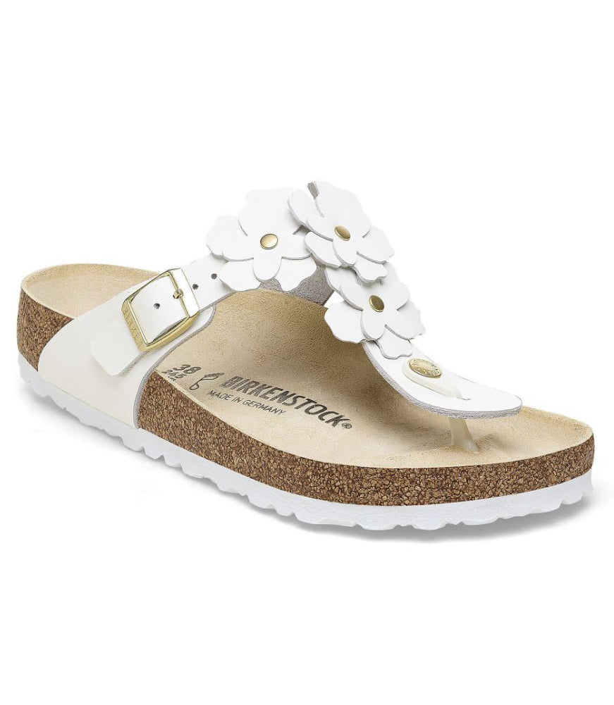 Gizeh in White Leather Flowers Regular Width by Birkenstock