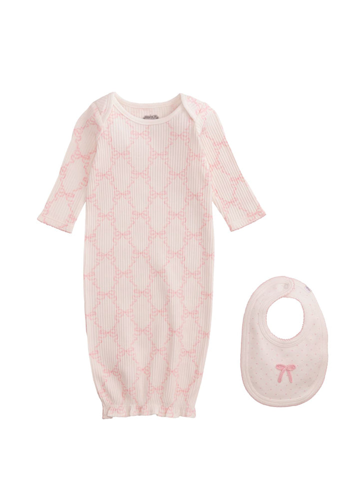 Bow Print Gown and Bib Set by Mud Pie