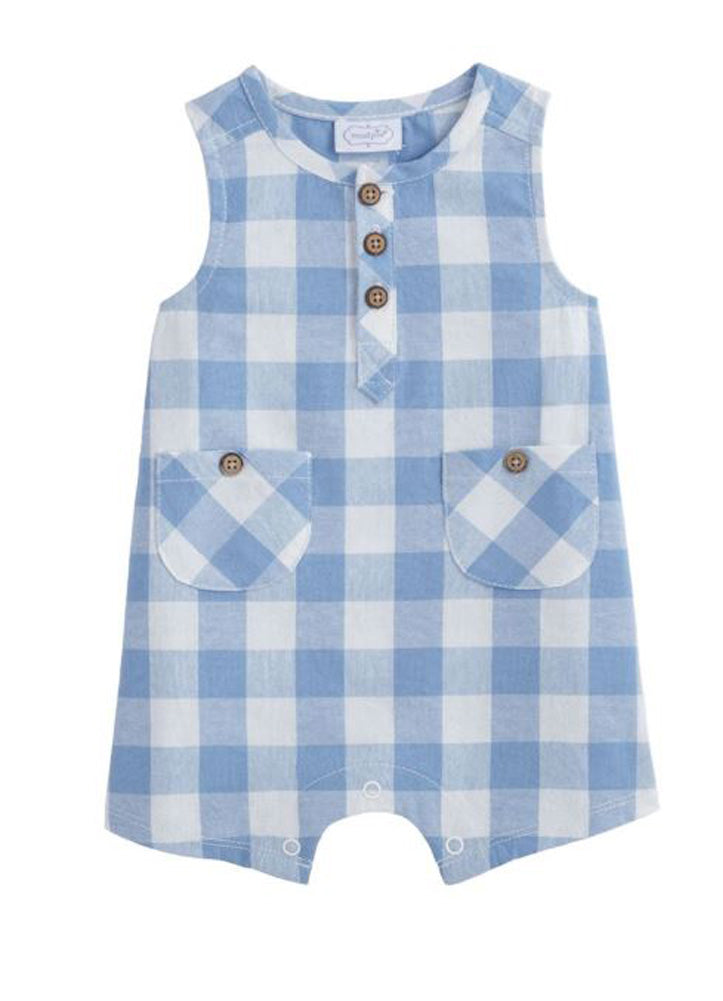 Blue Check Romper by Mud Pie