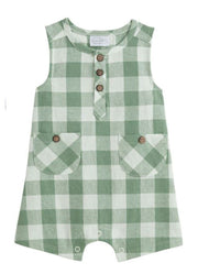 Green Check Romper by Mud Pie