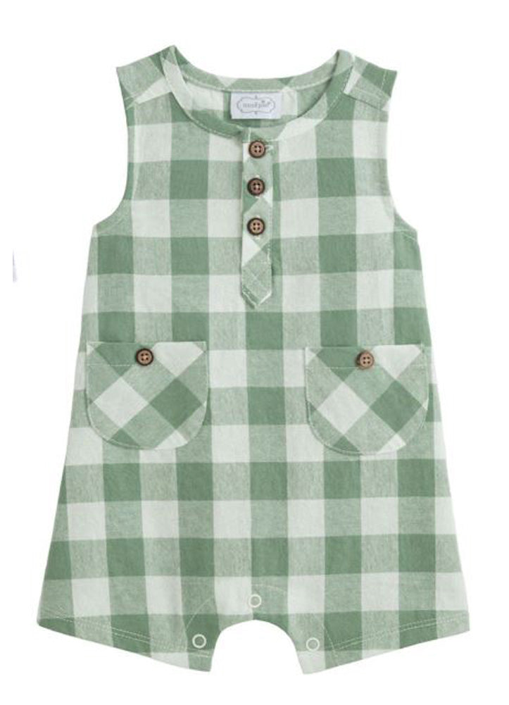 Green Check Romper by Mud Pie