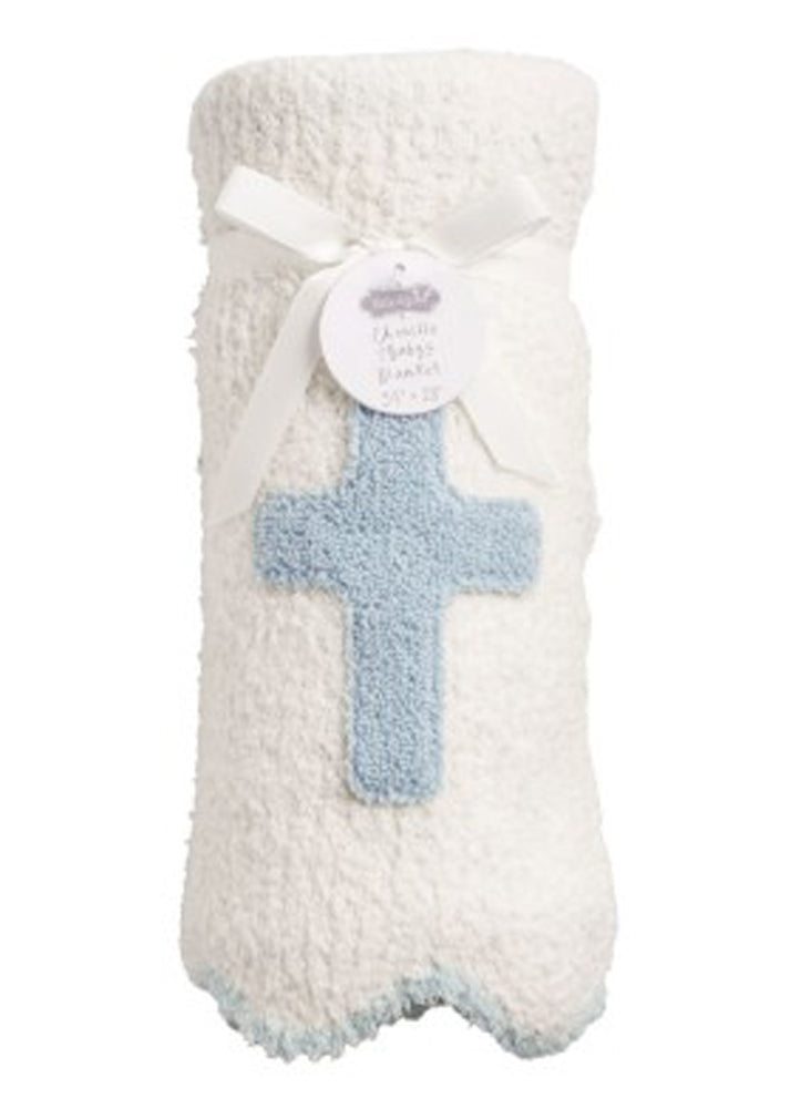 Blue Chenille Cross Blanket by Mud Pie