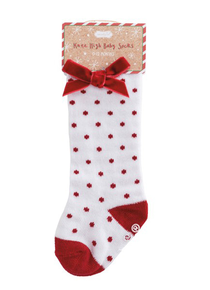 Tall Red Dot Bow Socks by Mud Pie