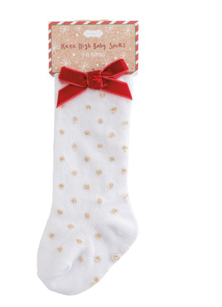 Tall Gold Dot Bow Socks by Mud Pie