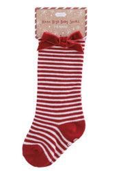 Tall Red Stripe Bow Socks by Mud Pie