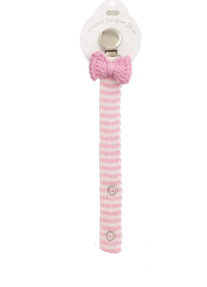 Pink Bow Crochet Paci Clip by Mud Pie