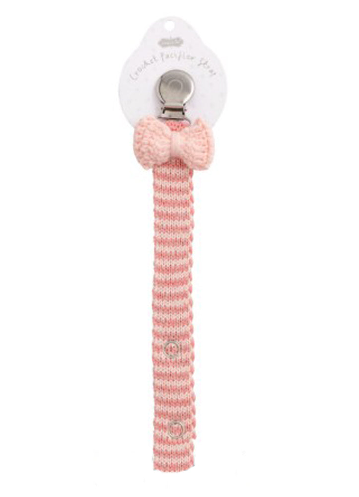 Light Pink Bow Crochet Paci Clip by Mud Pie