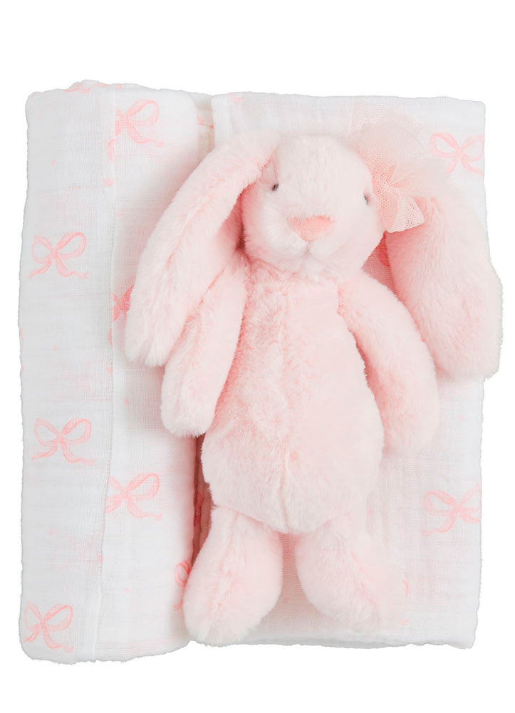 Bow Swaddle and Rattle by Mud Pie