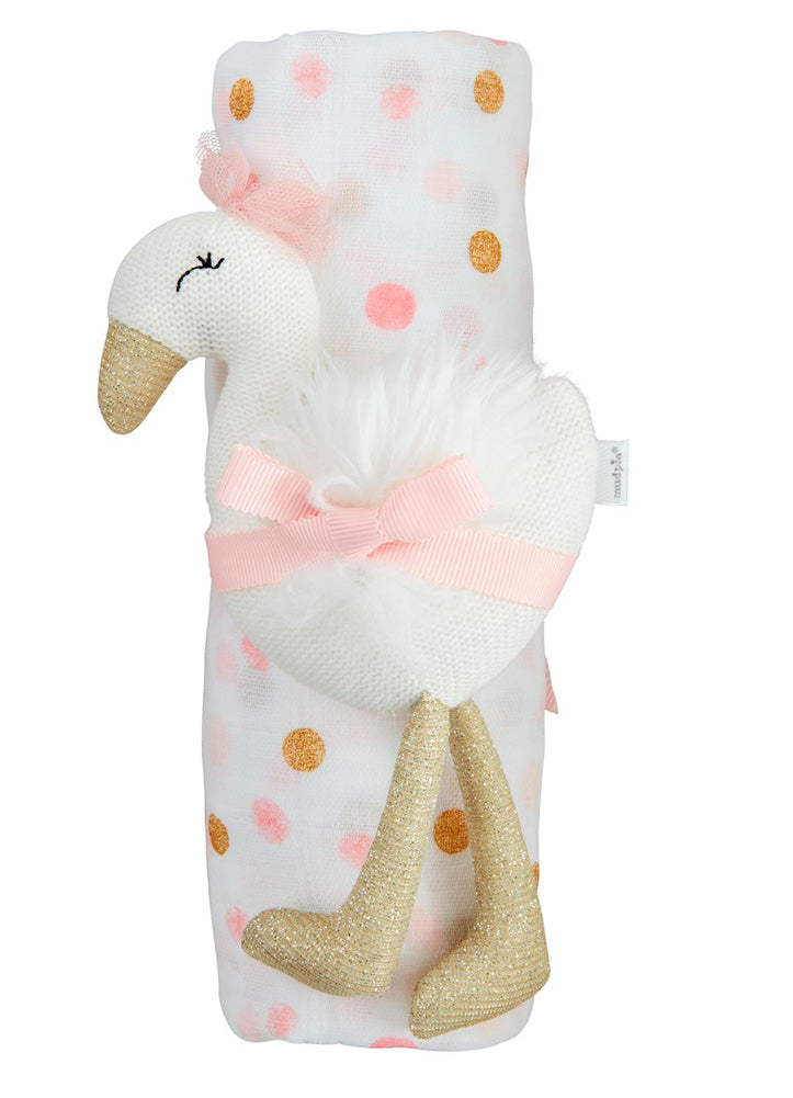 Dot Swaddle and Rattle by Mud Pie