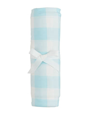 Blue Gingham Soft Knit Swaddle by Mud Pie