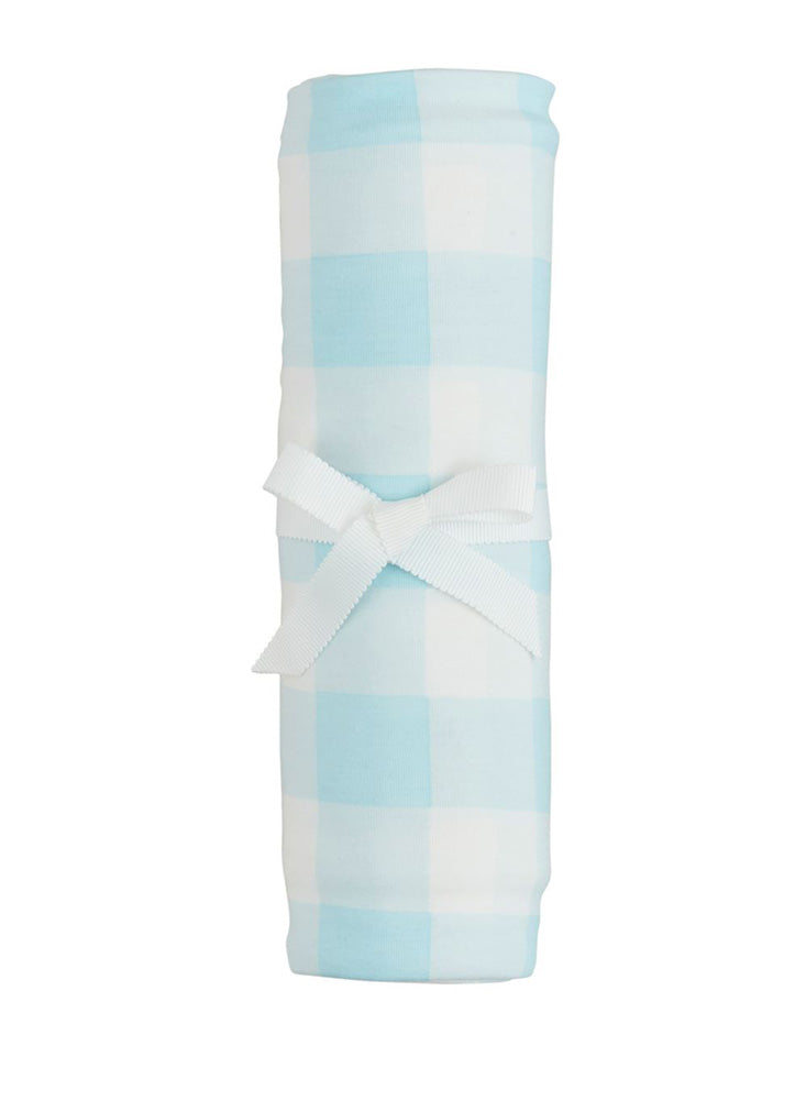 Blue Gingham Soft Knit Swaddle by Mud Pie