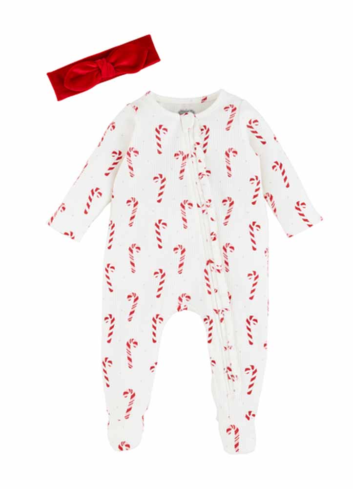 Candycane Ruffle Sleeper by Mud Pie