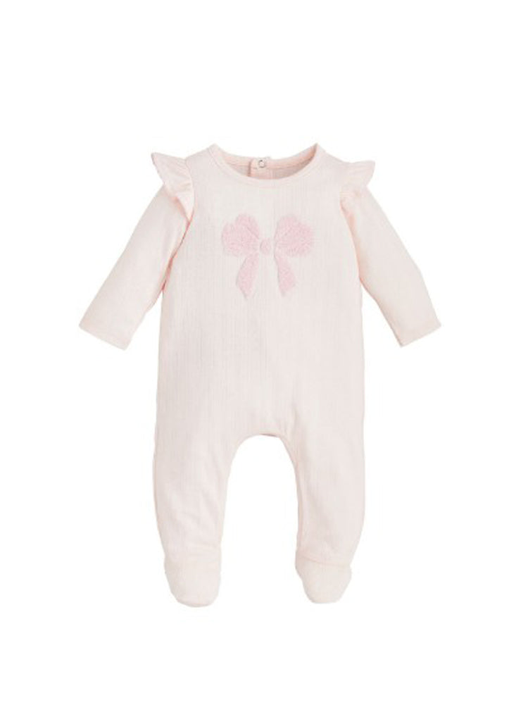 Pink Boucle Bow Sleeper by Mud Pie
