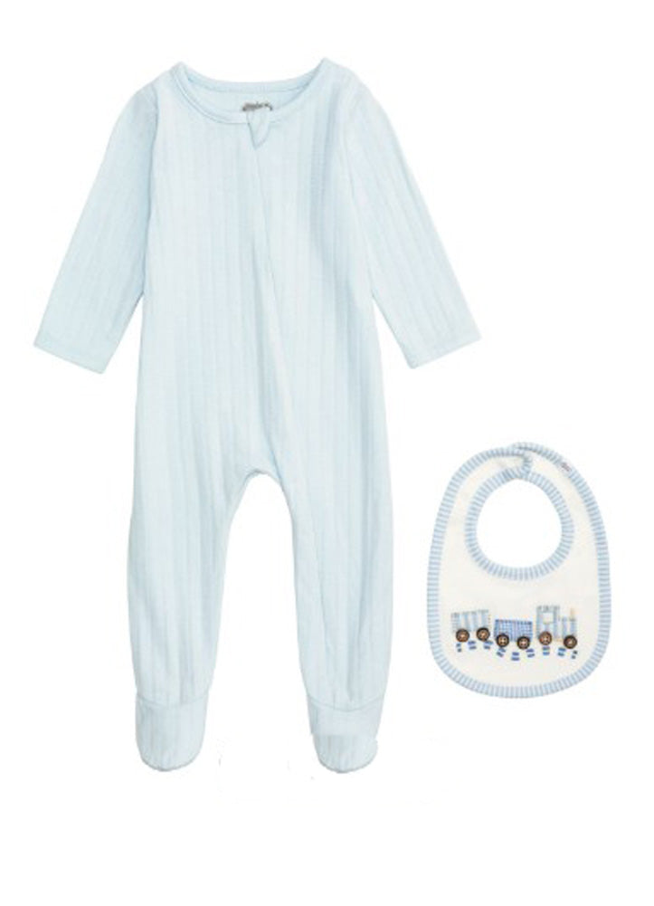 Sleeper with Train Applique Bib by Mud Pie