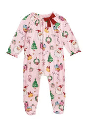 Pink Christmas Print Sleeper by Mud Pie