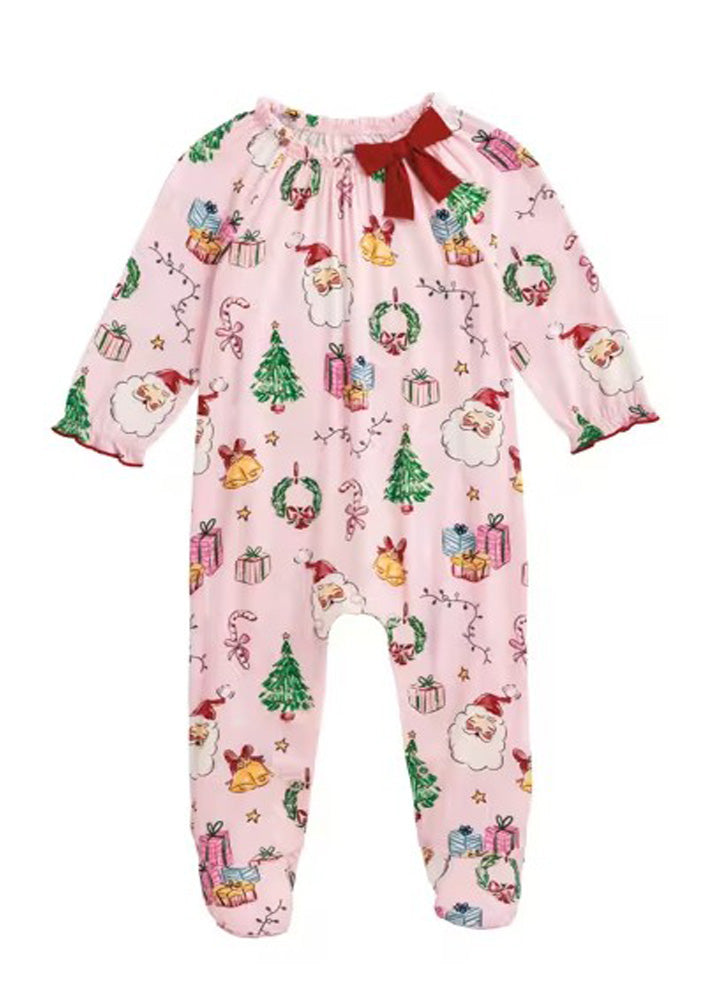 Pink Christmas Print Sleeper by Mud Pie