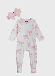 Bow Print Zip Sleeper and Headband Set by Mud Pie